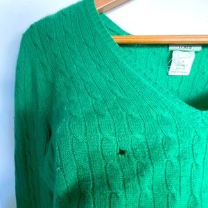 J. Crew Green Cashmere Blend V-Neck Sweater